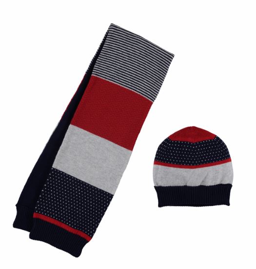 Red Striped Scarf Cap Set