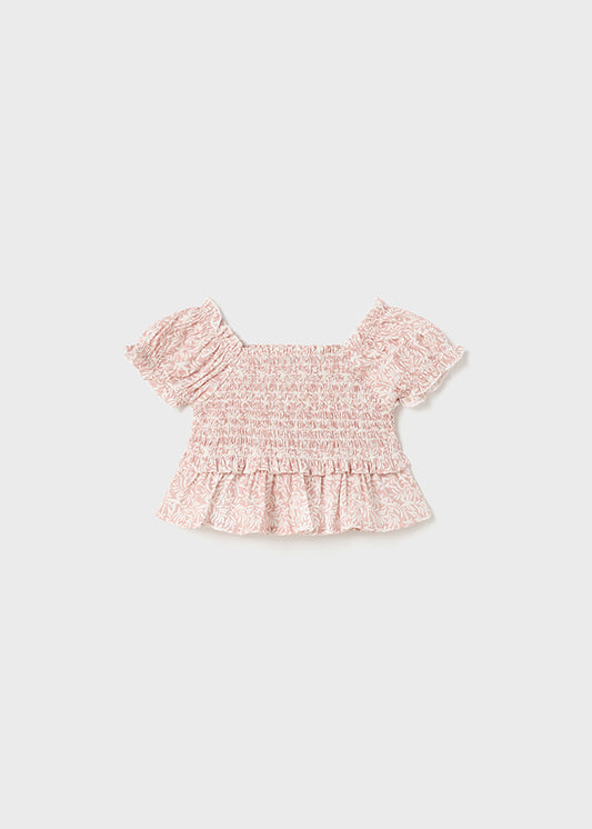 Girls Short Sleeve Smocked Poplin Top