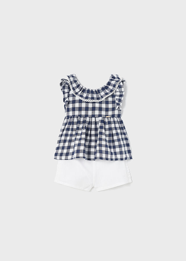 2 Piece Ruffle Navy Blouse & Short Set