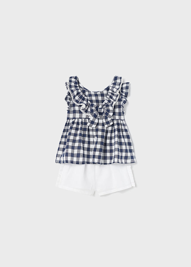 2 Piece Ruffle Navy Blouse & Short Set