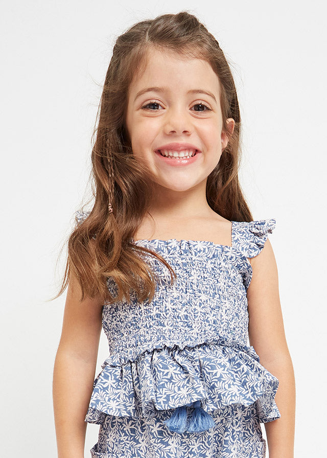 Girls Smocked Cotton Blue Top