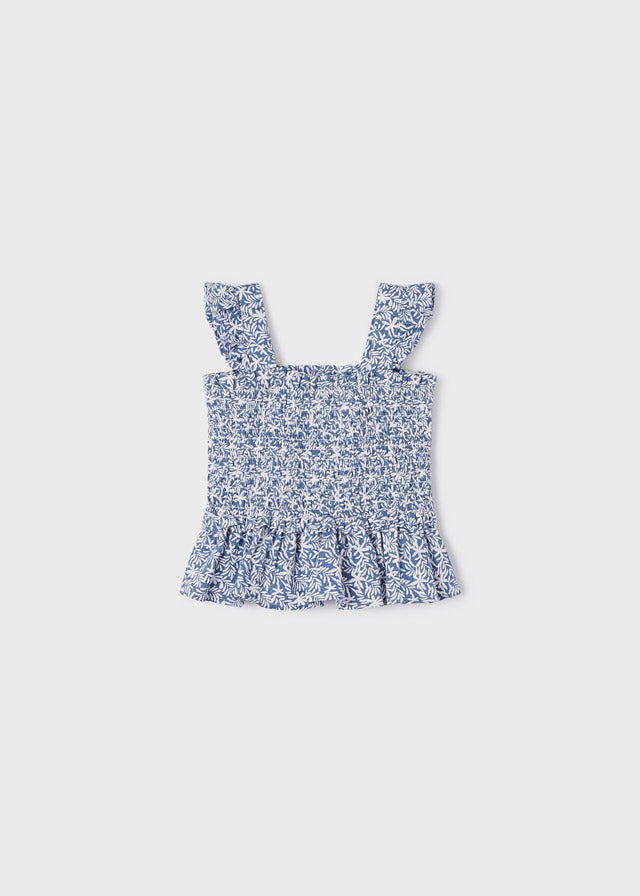 Girls Smocked Cotton Blue Top