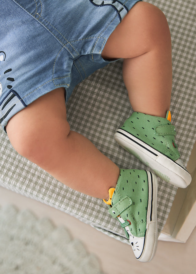 Newborn Mint Kitty Velcro Canvas Shoes