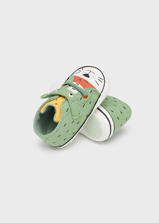 Newborn Mint Kitty Velcro Canvas Shoes