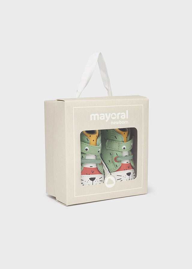 Newborn Mint Kitty Velcro Canvas Shoes