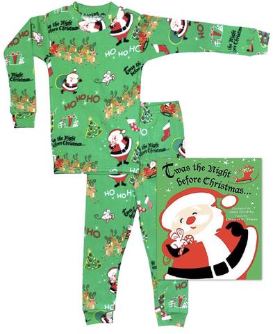 Boy Green Ho Ho Ho Pajama Set with Book