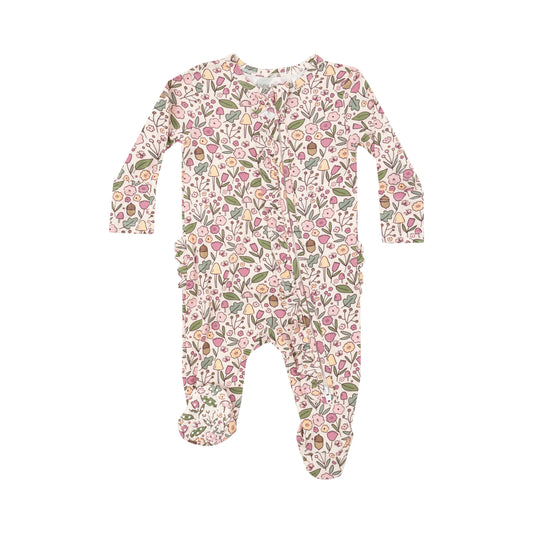 Acorn Floral 2 Way Ruffle Zipper Footie