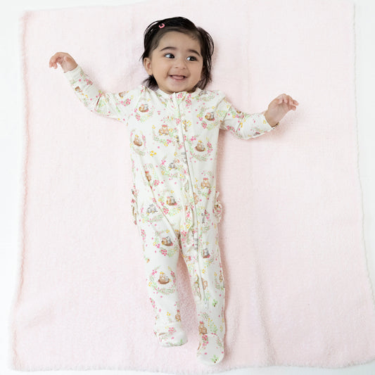 Floral Owl Families Ruffle Footie