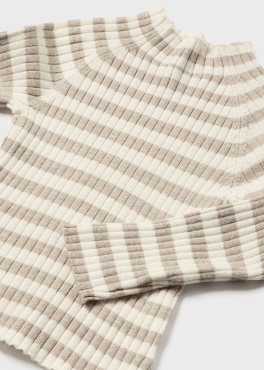 Infant Girl's Striped Turtleneck, Taupe