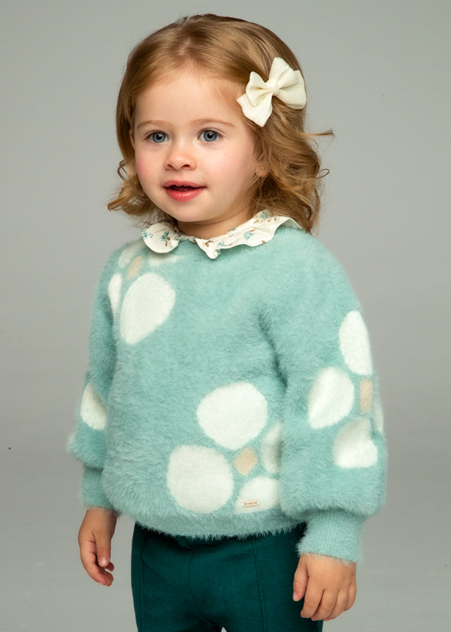 Infant Girl's Flower Jacquard Sweater, Jade