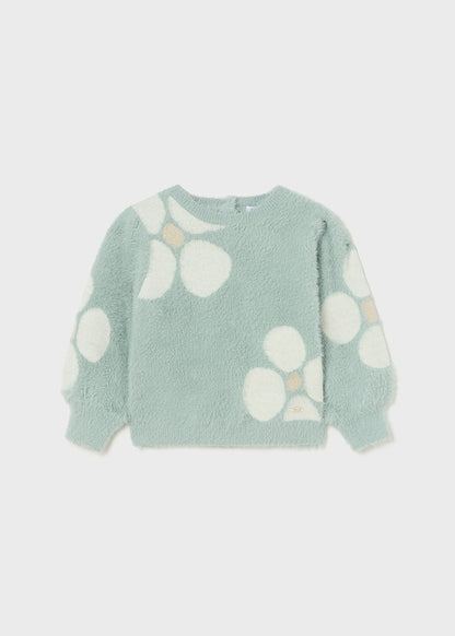 Infant Girl's Flower Jacquard Sweater, Jade