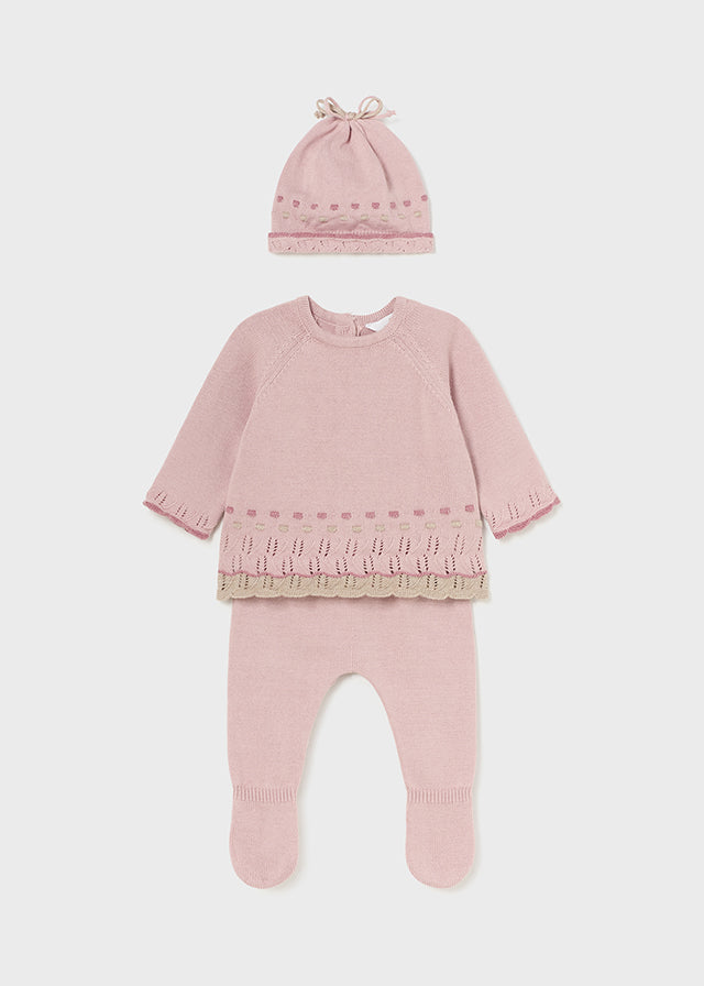 Newborn Girl Pink Knitted 3-Piece Set