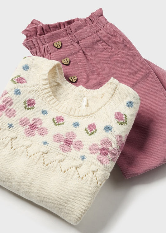 Newborn Girl's Corduroy Pants and Sweater Set, Pink