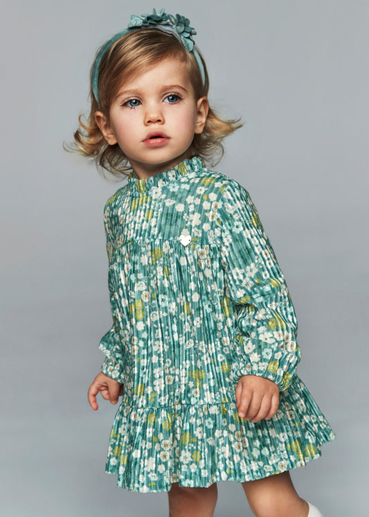 Baby Girl Floral Sage Velvet Dress