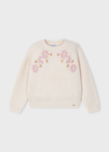 Girls Pink Flowers Knit Sweater