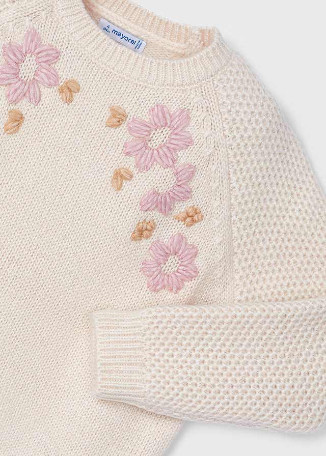 Girls Pink Flowers Knit Sweater