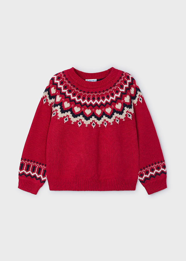 Girl's Jacquard Sweater, Cherry