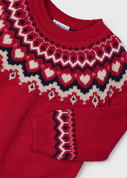 Girl's Jacquard Sweater, Cherry