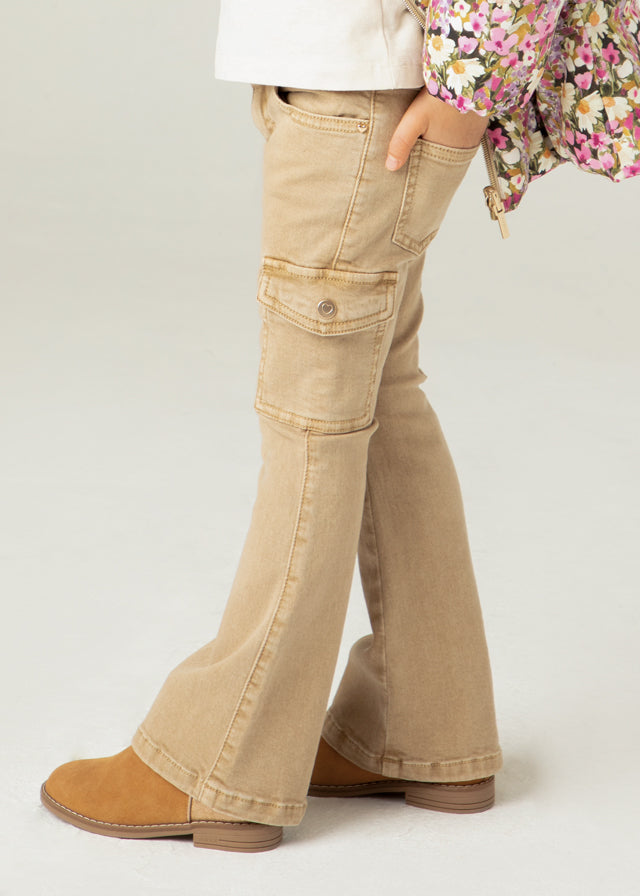 Girl Flared Pants with Pockets, Tan