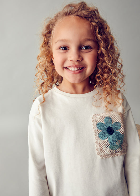 Girl Flower Patched L/s Shirt