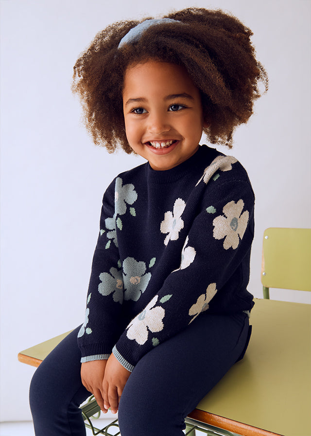 Girls Floral Jacquard Sweater