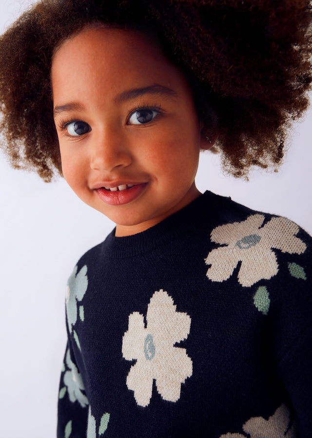Girls Floral Jacquard Sweater