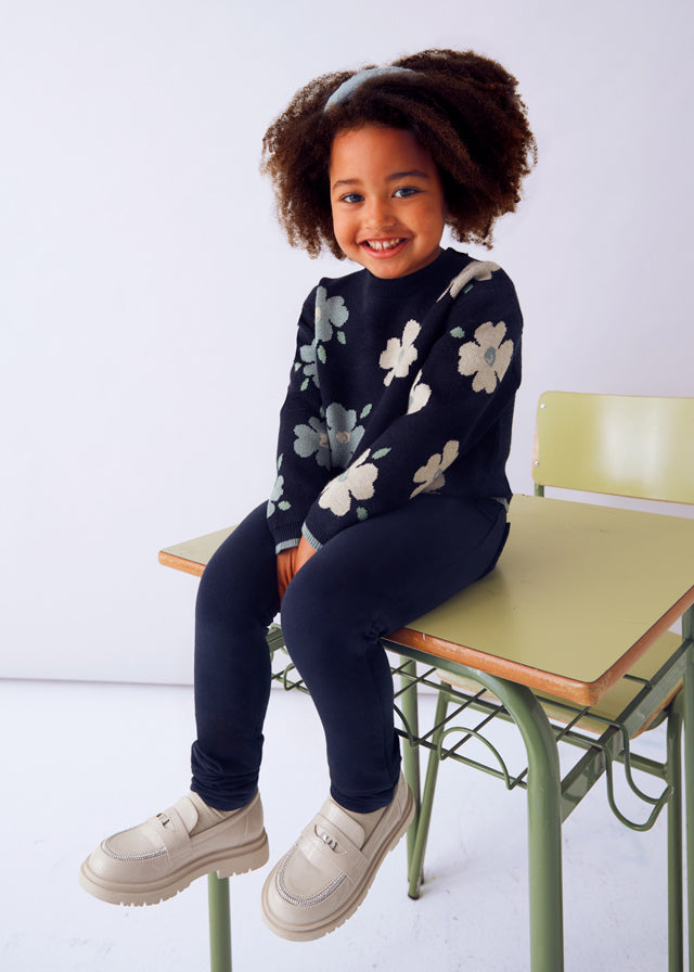 Girls Floral Jacquard Sweater
