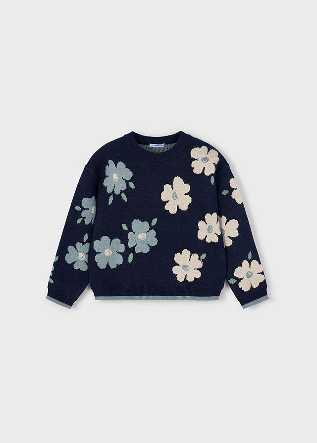 Girls Floral Jacquard Sweater