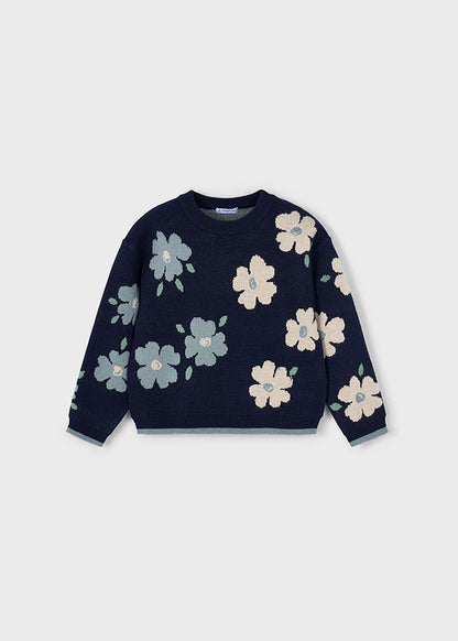 Girls Floral Jacquard Sweater