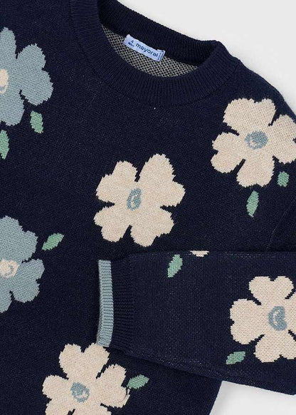 Girls Floral Jacquard Sweater