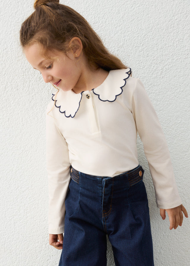 Girls White Collard Blouse