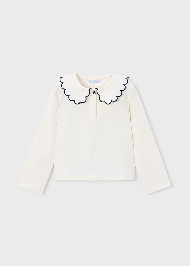 Girls White Collard Blouse