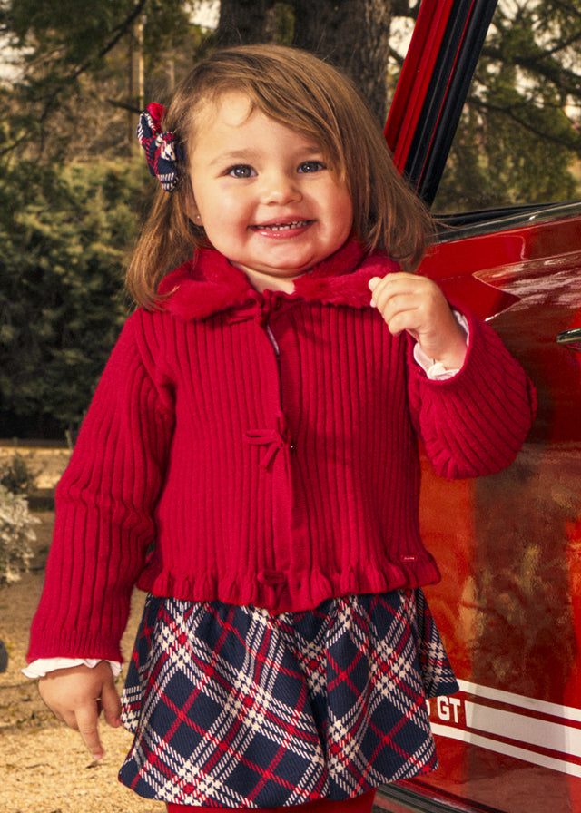 Infant Girl Red Faux Fur Cardigan