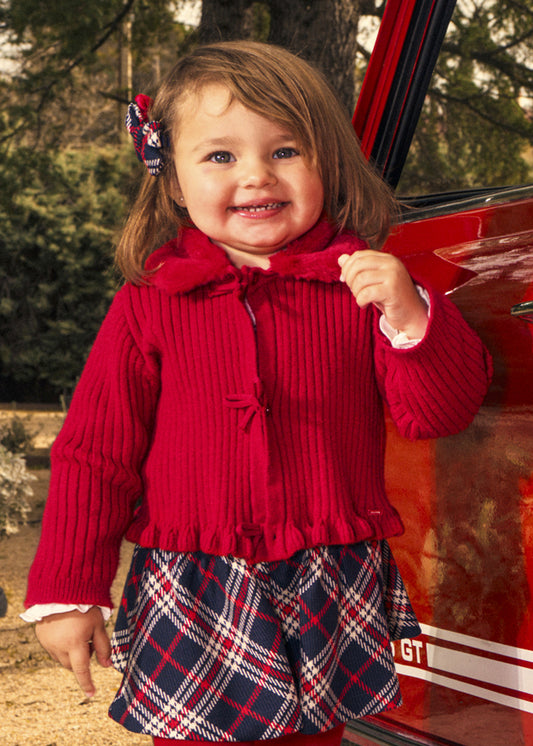 Infant Girl Red Faux Fur Cardigan