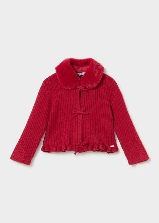 Infant Girl Red Faux Fur Cardigan
