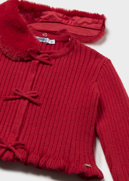 Infant Girl Red Faux Fur Cardigan