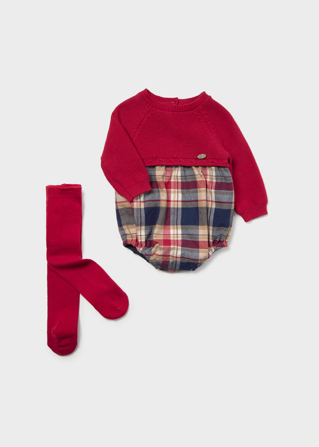 NB Girl Plaid Knit Bodysuit Set