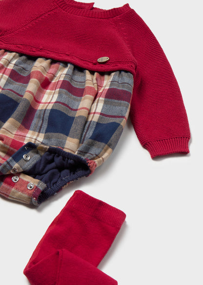 NB Girl Plaid Knit Bodysuit Set