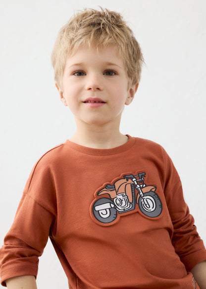 Boys L/s Brick Red Printed Shirt
