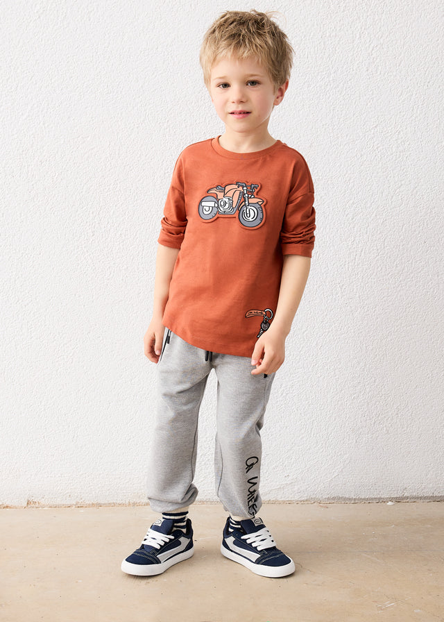 Boys L/s Brick Red Printed Shirt