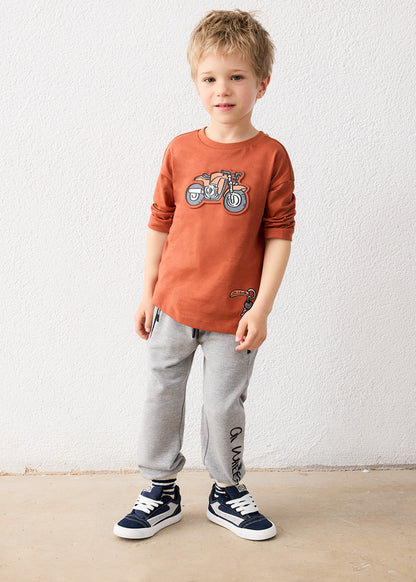Boys L/s Brick Red Printed Shirt