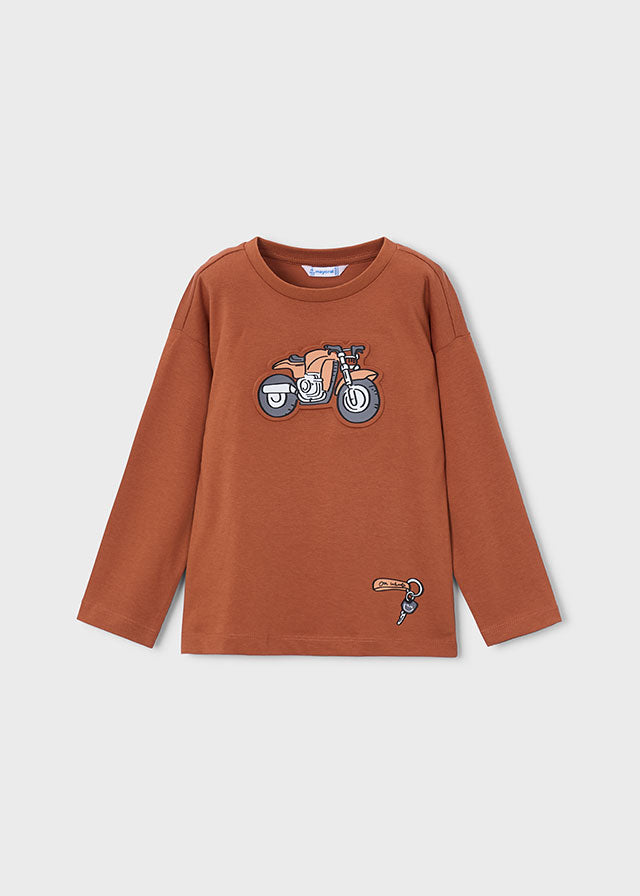 Boys L/s Brick Red Printed Shirt