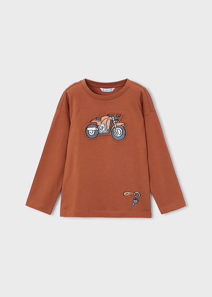 Boys L/s Brick Red Printed Shirt