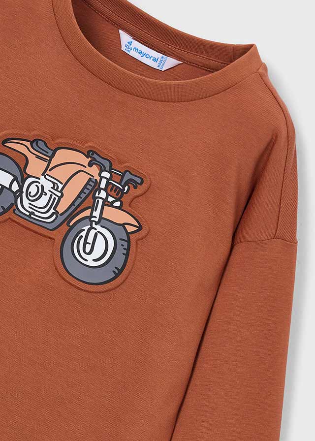 Boys L/s Brick Red Printed Shirt
