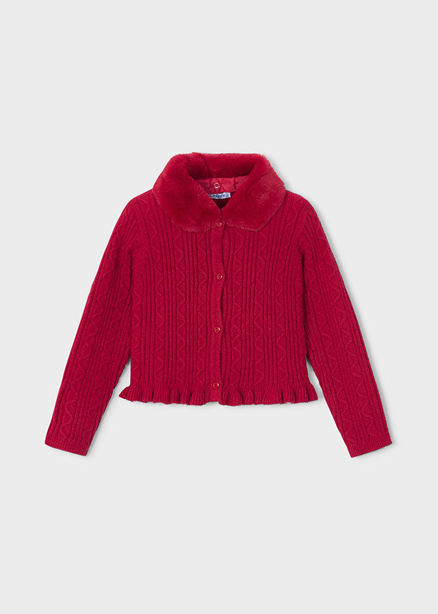 Girl Red Faux Fur Cardigan