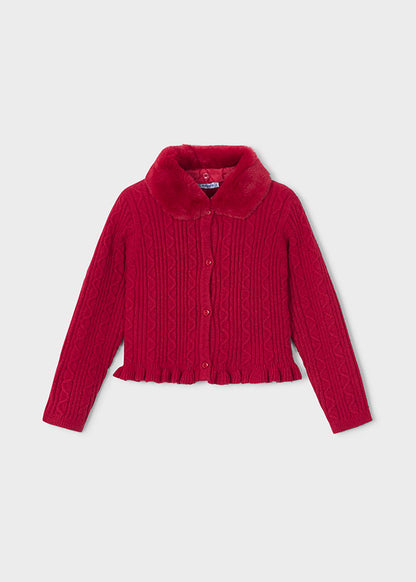 Girl Red Faux Fur Cardigan