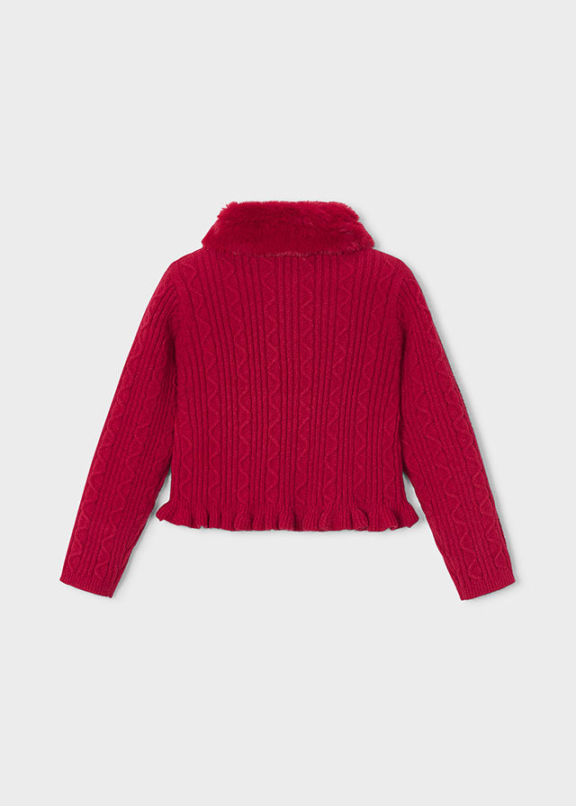 Girl Red Faux Fur Cardigan