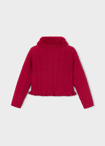 Girl Red Faux Fur Cardigan