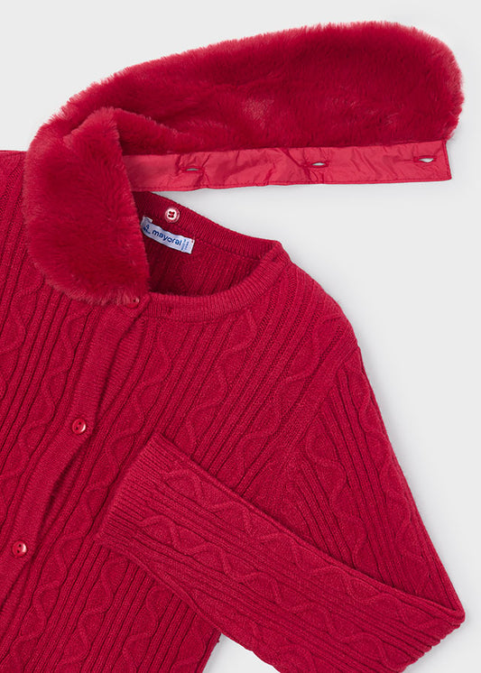 Girl Red Faux Fur Cardigan