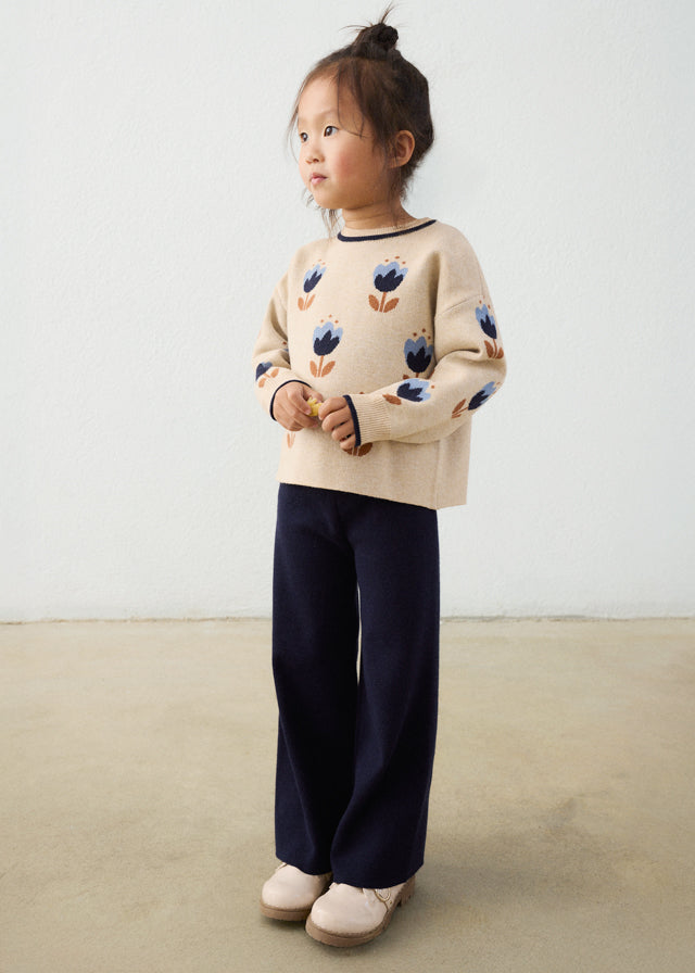 Girls Navy Knit Trouser Set